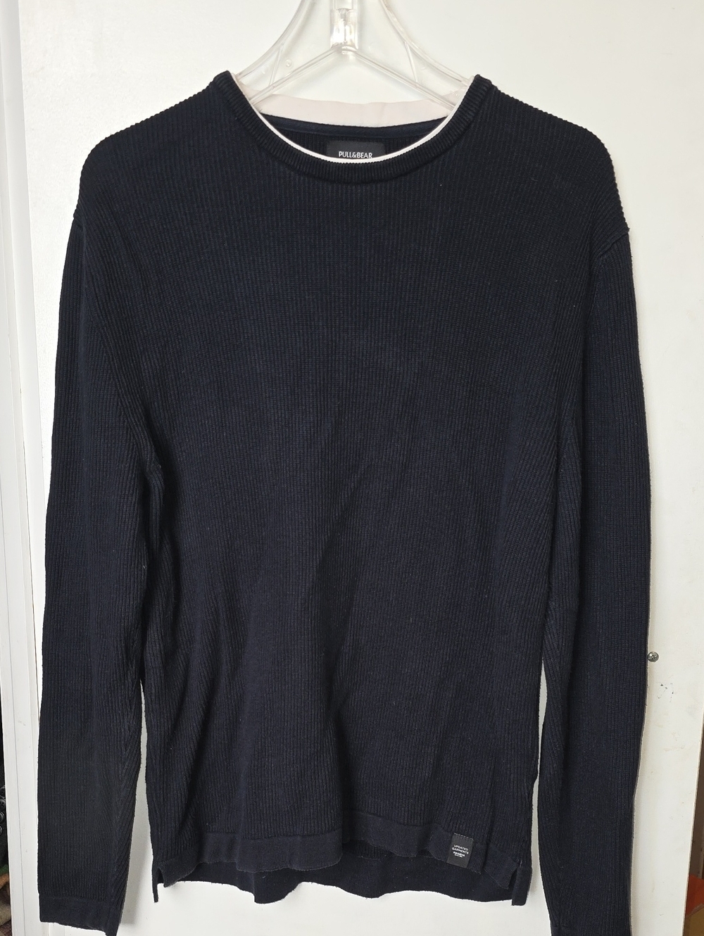 Pull&Bear Men’s Navy Ribbed Crewneck Sweater